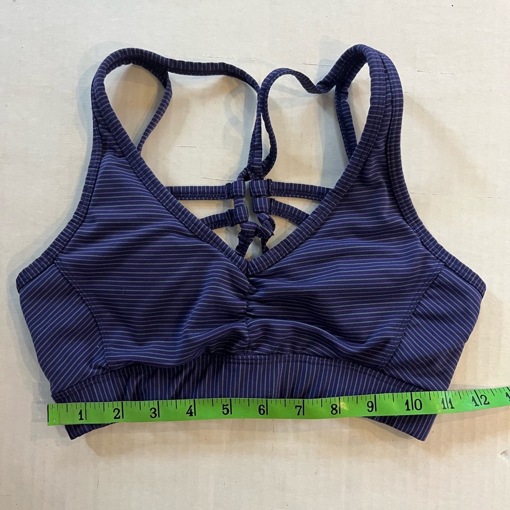 Prana Dreaming sports bra purple striped strappy caged back V neck size XS - Picture 7 of 8